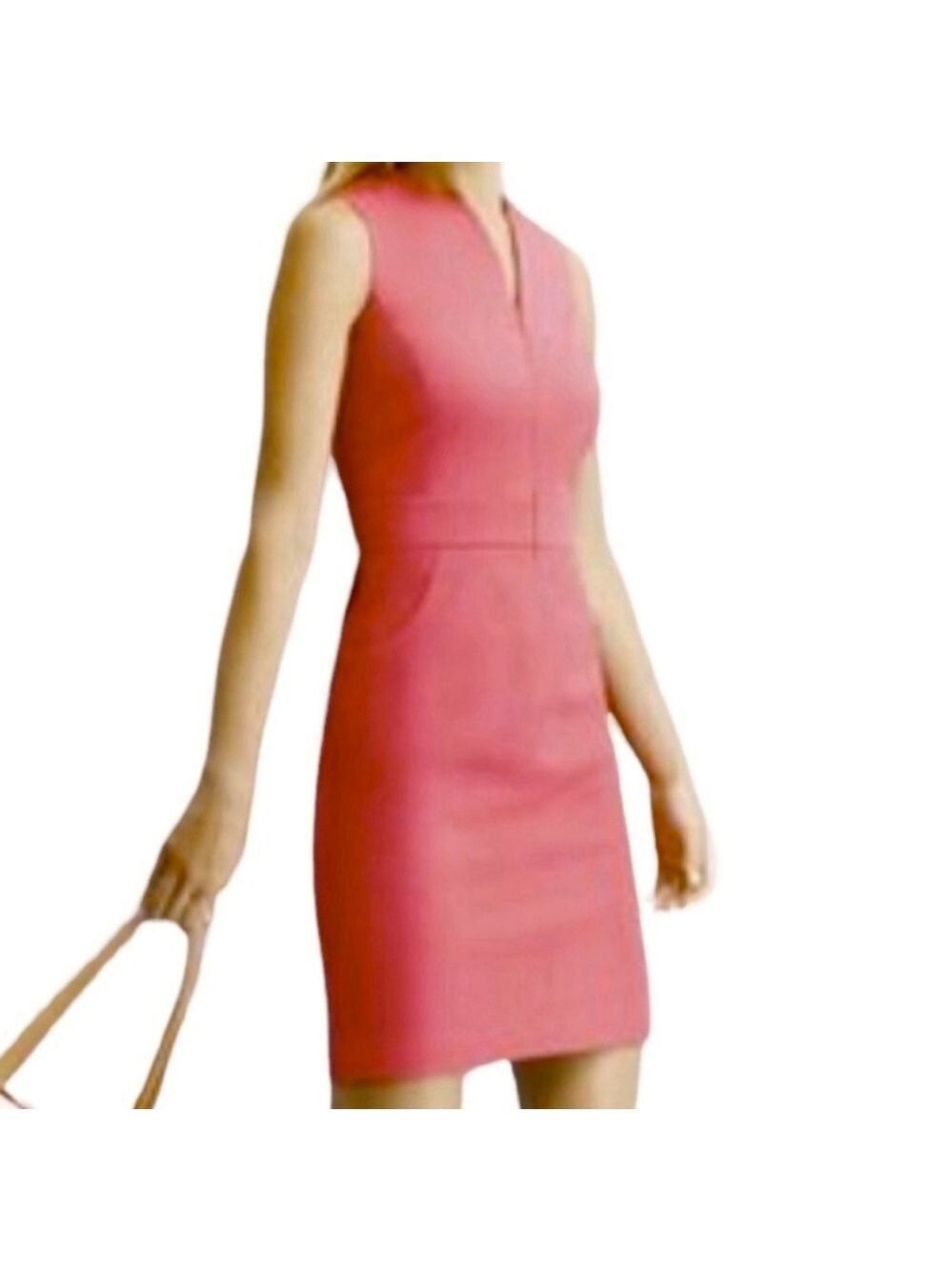 J. McLaughlin Hudson Mini Stretch Dress Size 6 Salmon Pink V-Neck Zip Sheath